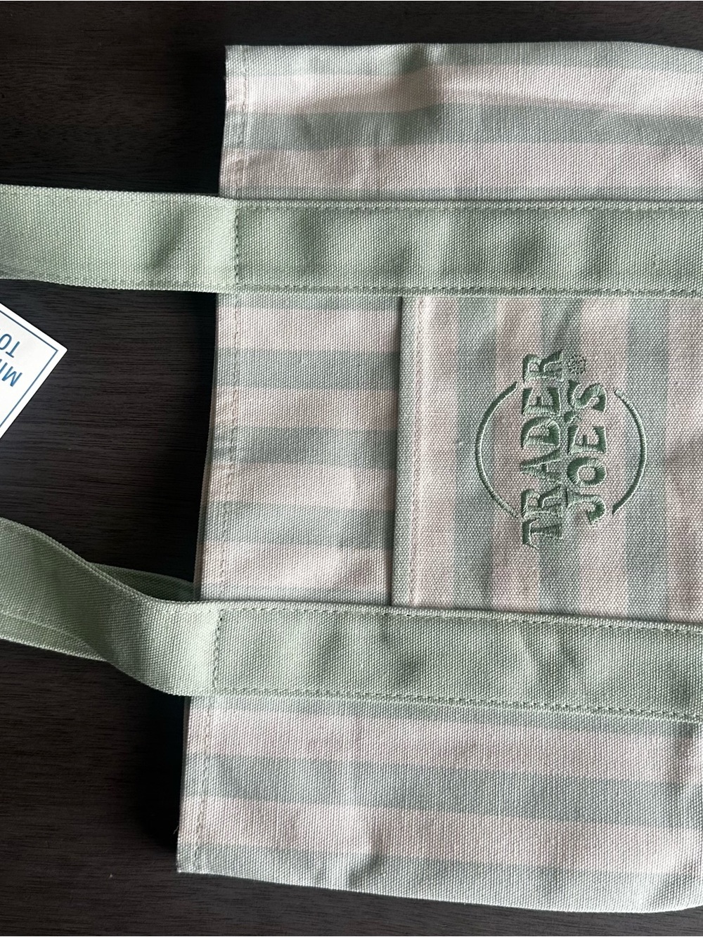 Trader Joe's Mini Stripe Tote Bag in Sage Green